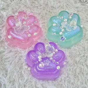 Taba Squishy Cat Paw Squeeze Toy, Cute Glittering Paw Squishies for Stress Relief and Relax, Soft Squeezing Fidget Toys for Party Favors Novelty Things Birthday Gift (Pack of 3 Color)