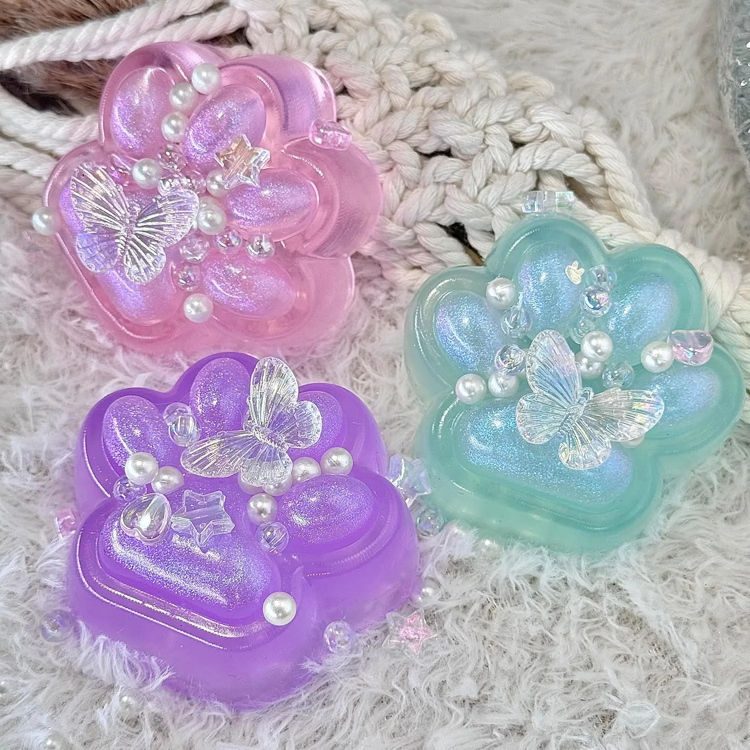 Taba Squishy Cat Paw Squeeze Toy, Cute Glittering Paw Squishies for Stress Relief and Relax, Soft Squeezing Fidget Toys for Party Favors Novelty Things Birthday Gift (Pack of 3 Color)