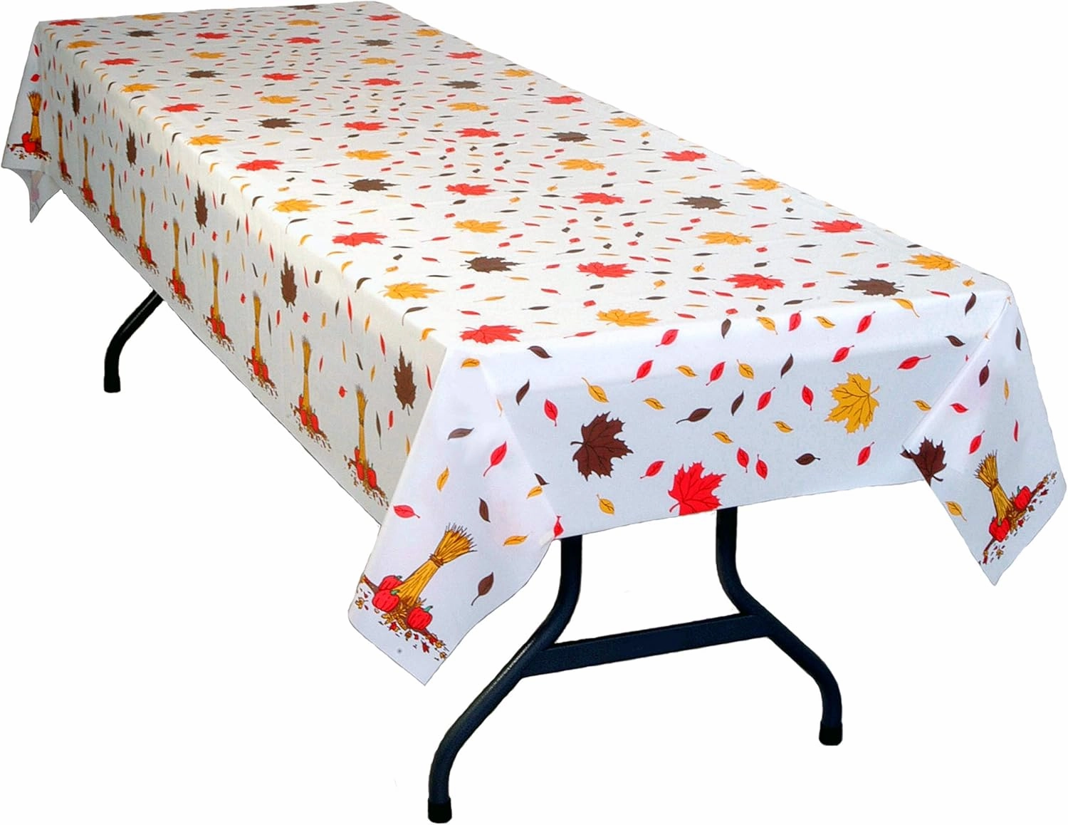 Table Mate USA Fall Leaves Plastic Table Cloth Heavy Duty Disposable Table Cover 54” x 108” for 6 to 8 Foot Tables Made in The USA Christmas Thanksgiving Autumn Parties BBQs