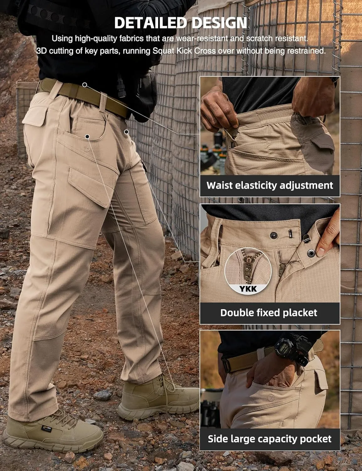 Tactical Pants Men's Flex Ripstop Water-Resistant Lightweight Stretch Cargo Trousers for EDC Outdoor Work Hiking
