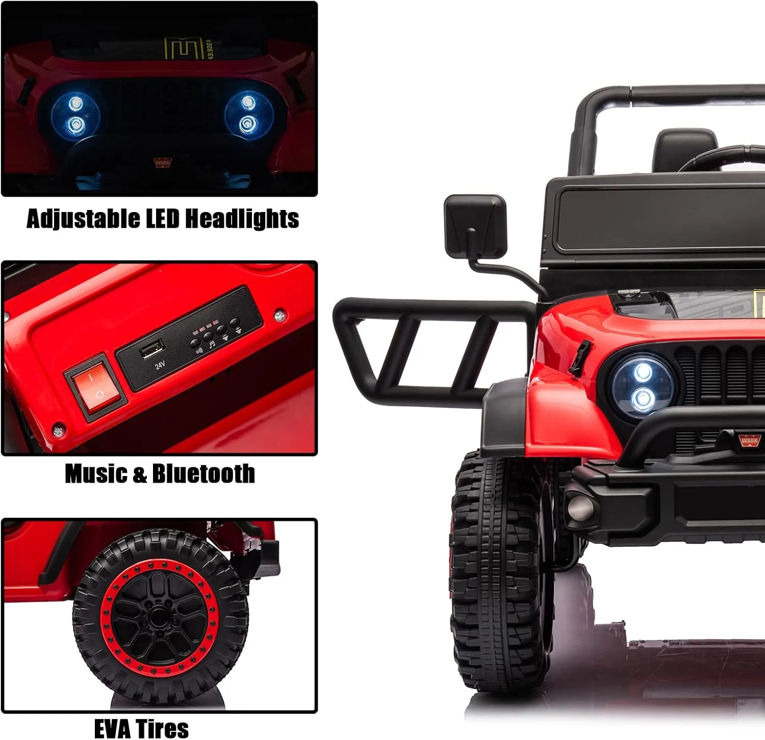 TAICO Kids Ride on Truck 24V 2WD Electric Cars for Kid Battery Powered Off-Road Electric Vehicle 3 Speeds Parents Remote Control Ride On Car Toy for Boys Girls Age 3 