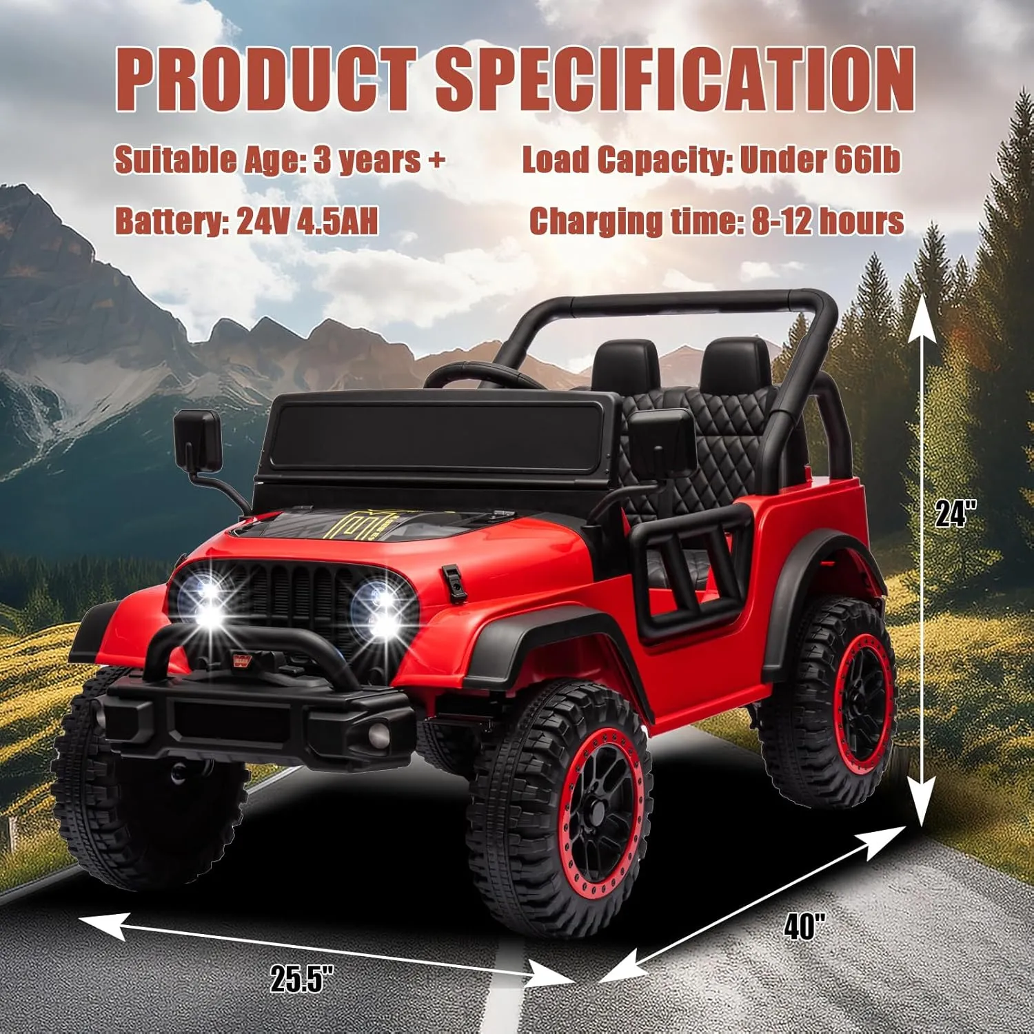 TAICO Kids Ride on Truck 24V 2WD Electric Cars for Kid Battery Powered Off-Road Electric Vehicle 3 Speeds Parents Remote Control Ride On Car Toy for Boys Girls Age 3 