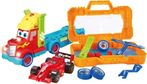 Take Apart Toy Set Truck & Racing Car for Kids, Build Your Own Vehicle Playset with Lights, Engine Sound, Screwdriver & Wrench, Learning Construction Kit for Toddlers Kids Boys Girls Ages 3 4 5 6 7