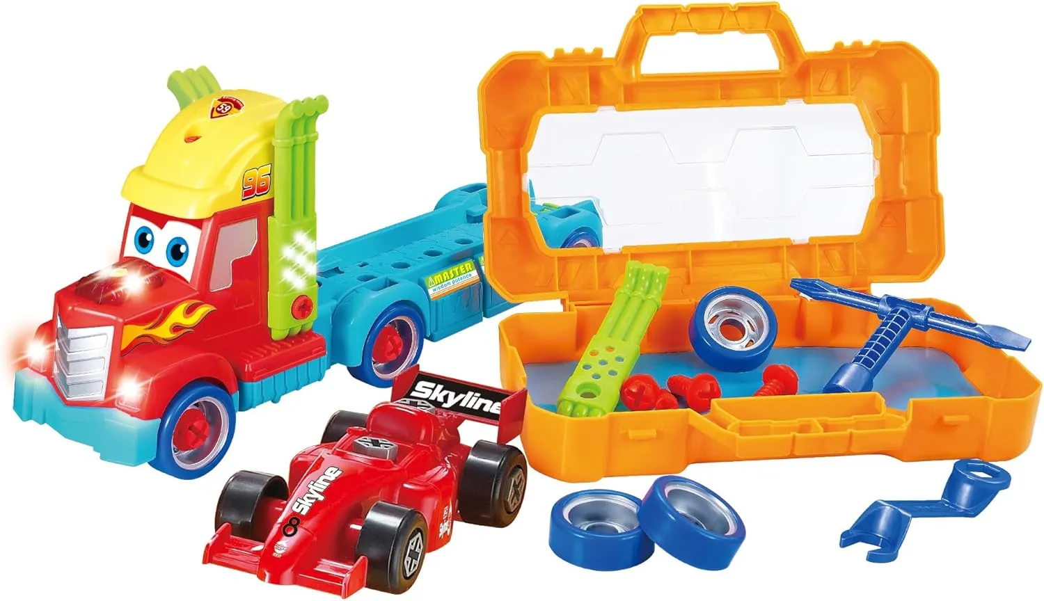 Take Apart Toy Set Truck & Racing Car for Kids, Build Your Own Vehicle Playset with Lights, Engine Sound, Screwdriver & Wrench, Learning Construction Kit for Toddlers Kids Boys Girls Ages 3 4 5 6 7