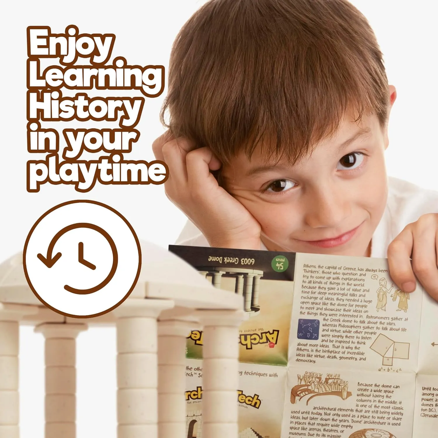 Taksa Toys Ancient Greek Dome Stem Toys Educational Stackable Building Blocks, for Kids Ages 7 8 9 10  Years Old, Indoor Premium Architectural Kit Construction Games, Montessori Children Toys 54 Pcs