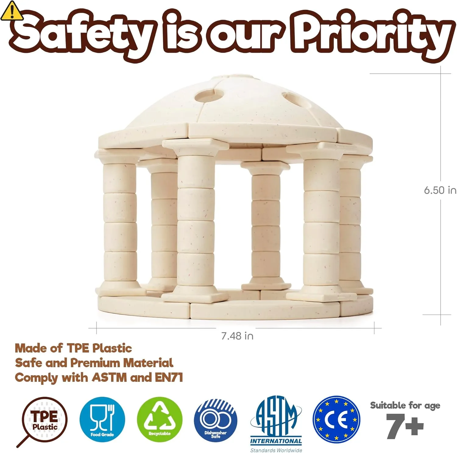 Taksa Toys Ancient Greek Dome Stem Toys Educational Stackable Building Blocks, for Kids Ages 7 8 9 10  Years Old, Indoor Premium Architectural Kit Construction Games, Montessori Children Toys 54 Pcs