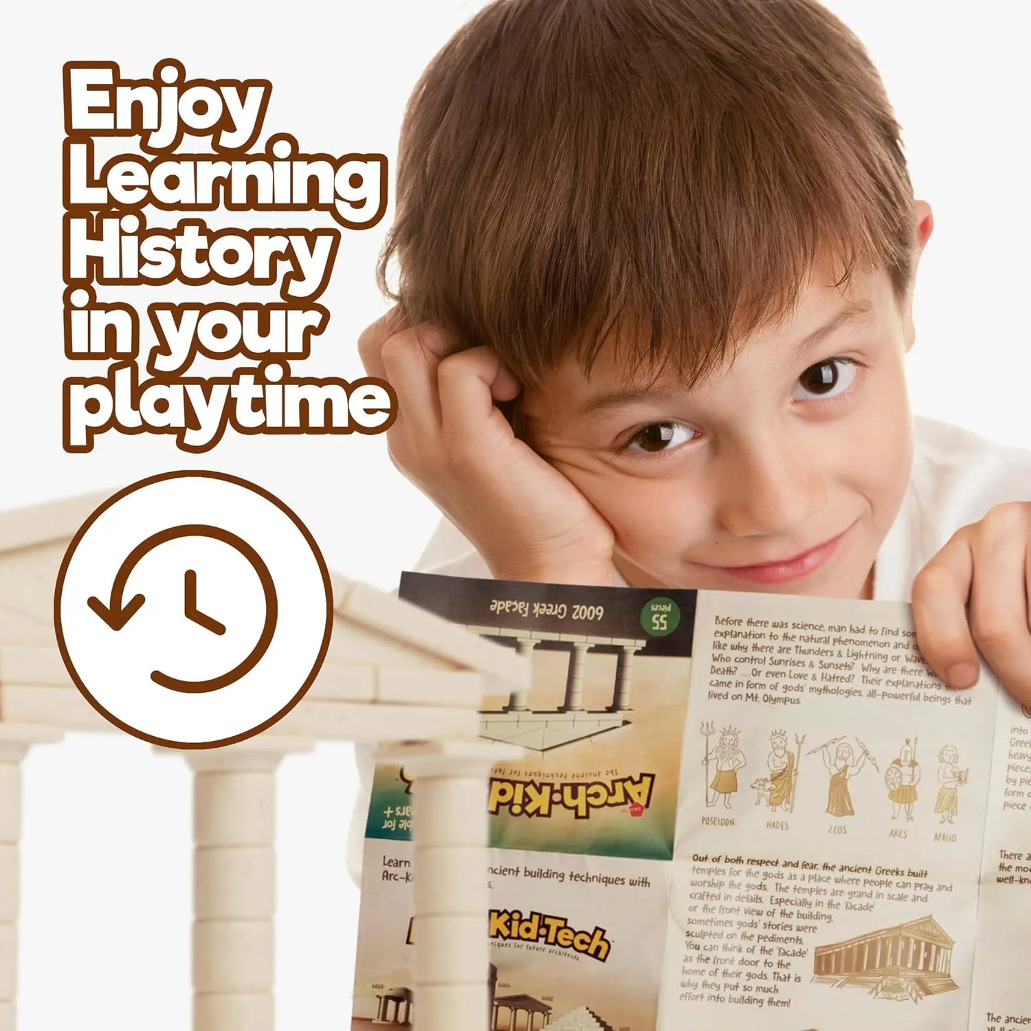 Taksa Toys Ancient Greek Facade Stem Toys Unique Educational Stackable Building Blocks, for Kids Ages 7 8 9 10  Years Old, Indoor Architectural Kit Learning Games, Montessori Toys for Children, 55 Pcs