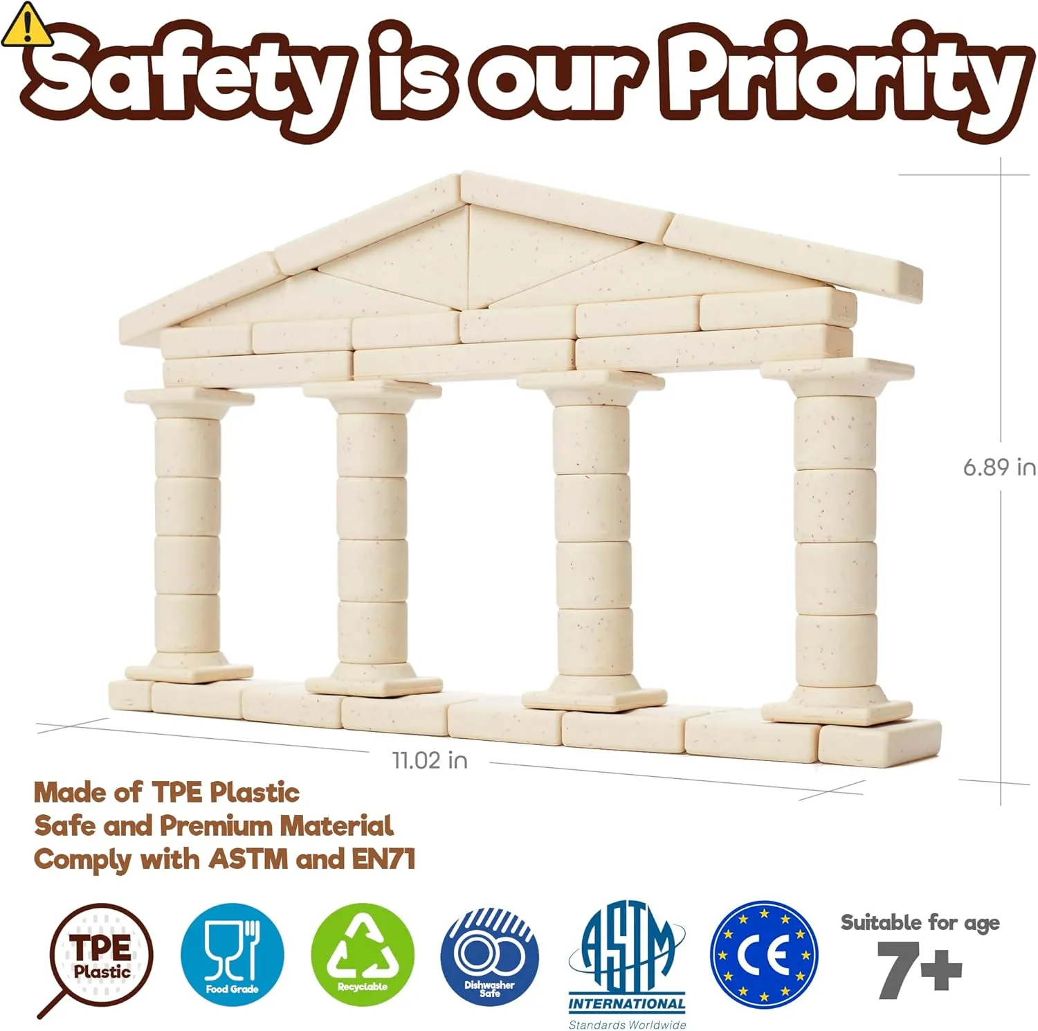Taksa Toys Ancient Greek Facade Stem Toys Unique Educational Stackable Building Blocks, for Kids Ages 7 8 9 10  Years Old, Indoor Architectural Kit Learning Games, Montessori Toys for Children, 55 Pcs