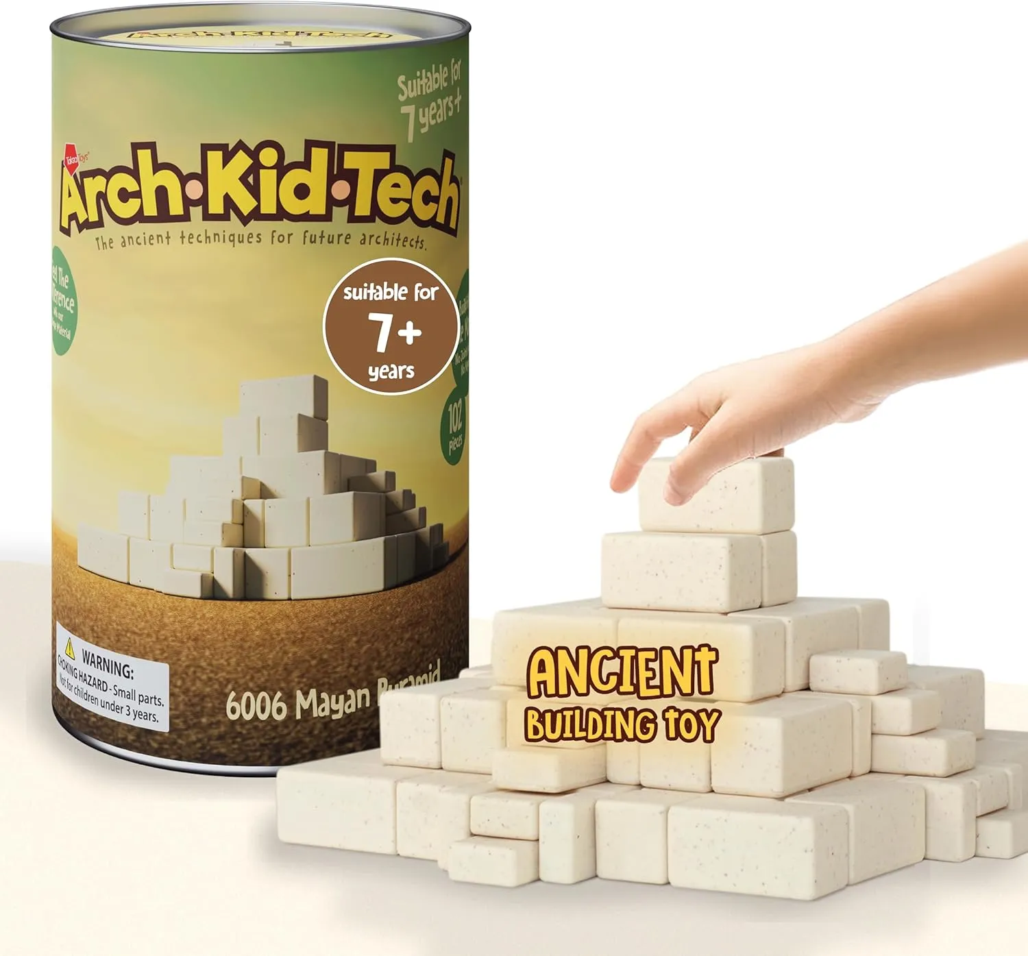 Taksa Toys Arch-Kid-Tech Ancient Mayan Pyramid Architecture STEM Building Blocks - 102-Piece Educational & Stackable Learning Set for Kids, Indoor Architectural Kit - Montessori Toys for 7  Years Old