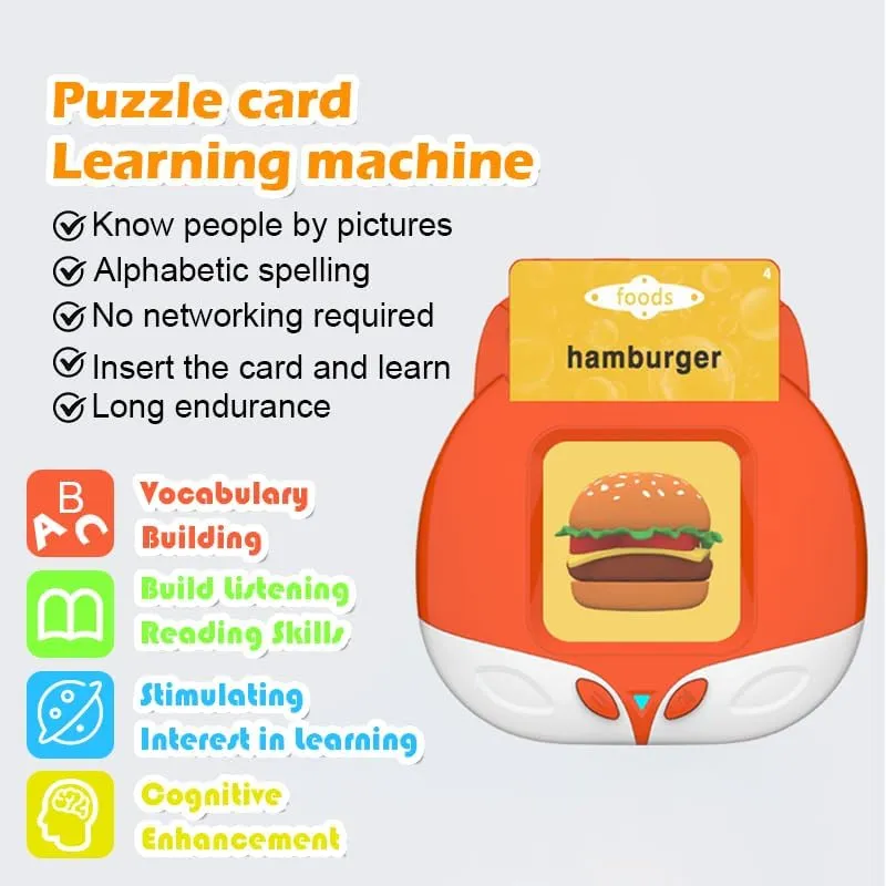 Talking Flash Cards for Toddlers, Fox/Tiger Card Early Learning Machine-Solid ABS, Non-Fluorescent Paper, Alphabet & Tang Poetry Learning, Toys for Ages 3  (Blue, Medium)