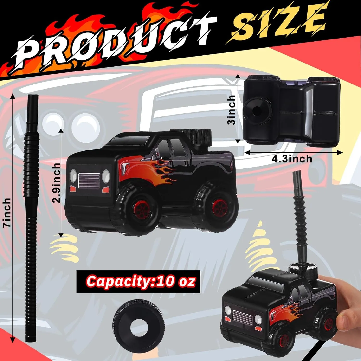 Tanlade 24 Sets Race Car Birthday Party Favor Supplies Monster Truck off Road Vehicle Cups with Straws, Plastic off Road Vehicle Drink Cup Reusable Truck Cups Bulk for Racing Party Supplies