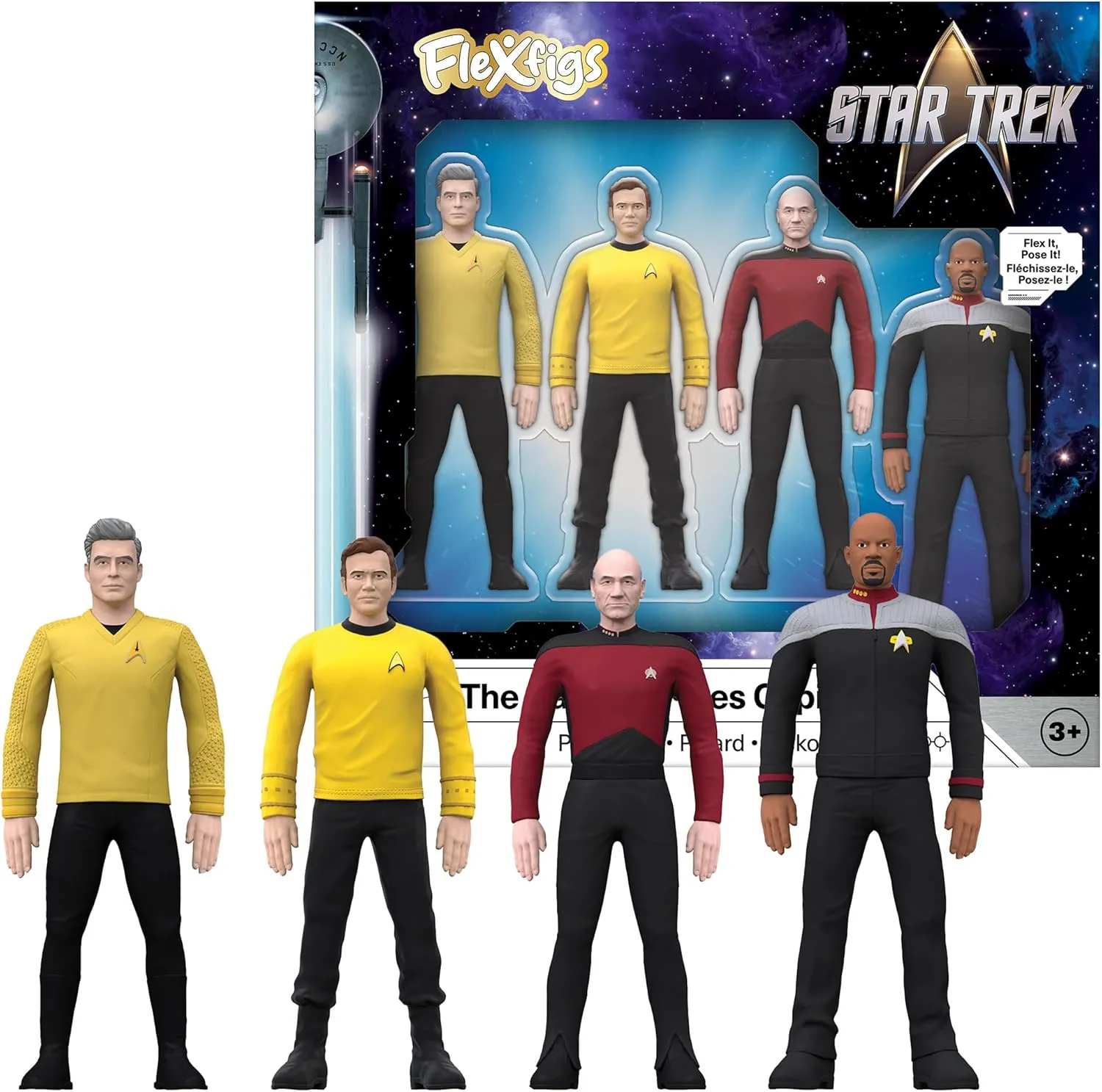 TCG Toys FleXfigs: Star Trek Captains - 4 Character Pack - Articulated Action Figures, Flex It - Pose It!, Collectible Toy Miniatures, Licensed, Kids Ages 3 
