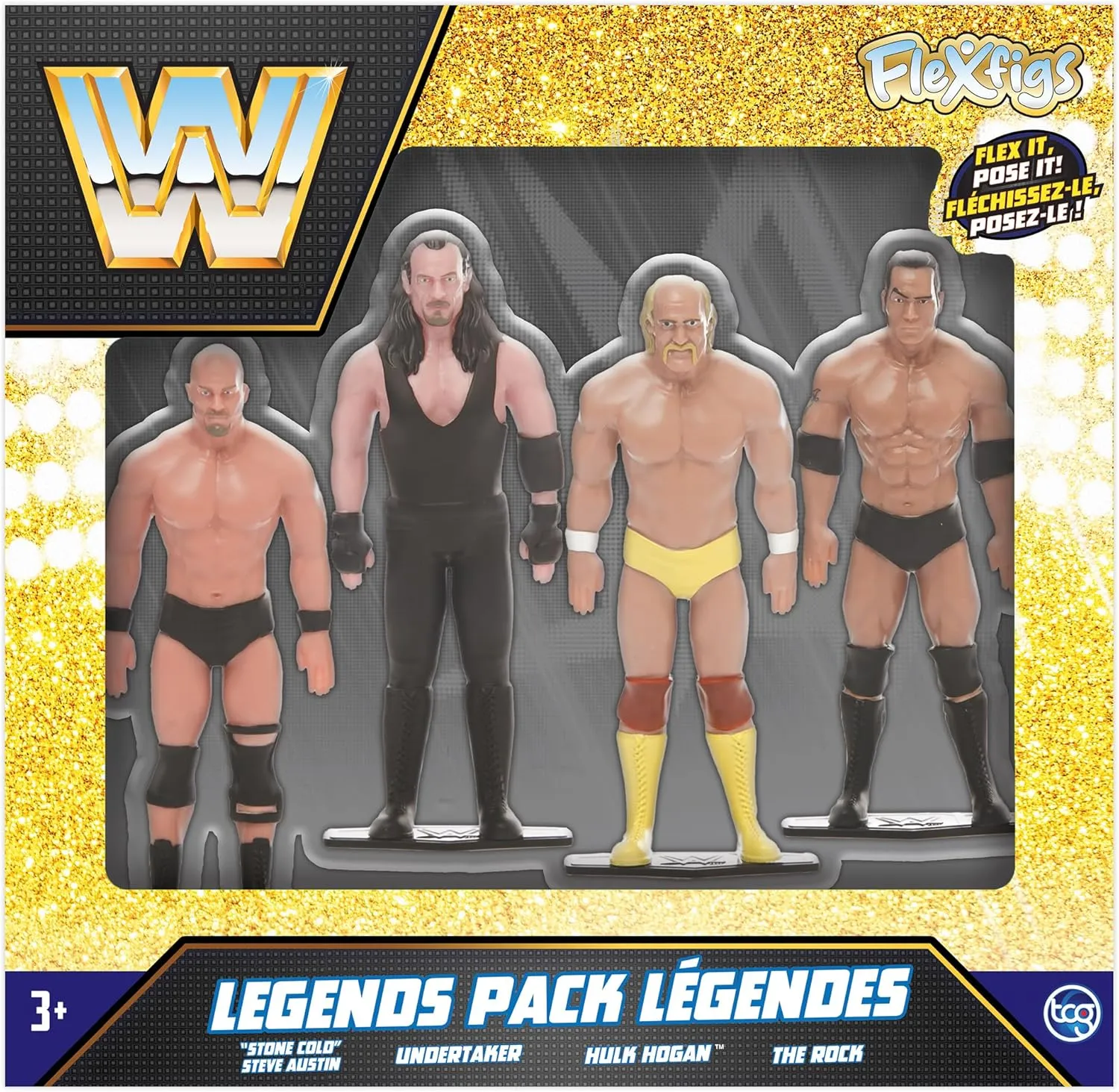TCG Toys FleXfigs: WWE Legends - 4 Character Pack - Pro Wrestler Articulated Action Figures, Flex It - Pose It!, Collectible Toy Miniatures, Licensed, Kids 3 
