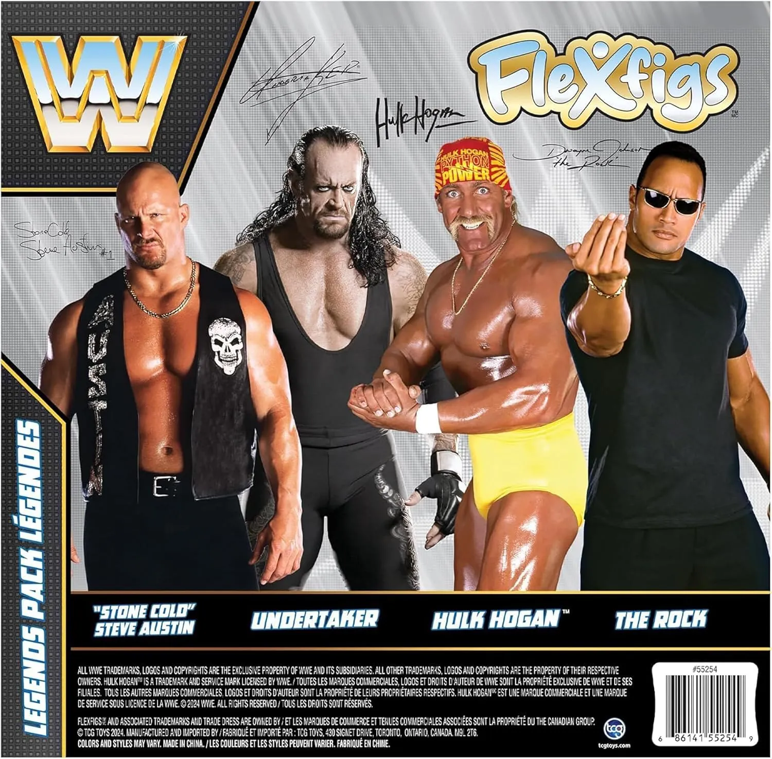 TCG Toys FleXfigs: WWE Legends - 4 Character Pack - Pro Wrestler Articulated Action Figures, Flex It - Pose It!, Collectible Toy Miniatures, Licensed, Kids 3 