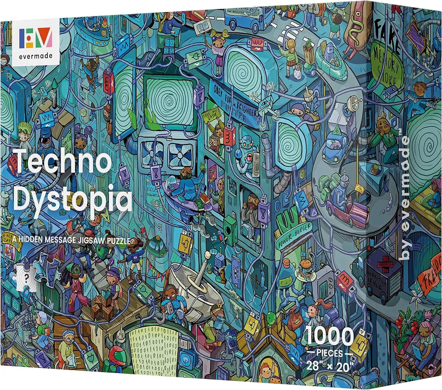 Techno Dystopia by Evermade - A Hidden Message Mystery Jigsaw Puzzle for Adults - 1000 Pieces, Beautifully Detailed 20'' x 28'' Frameable Art