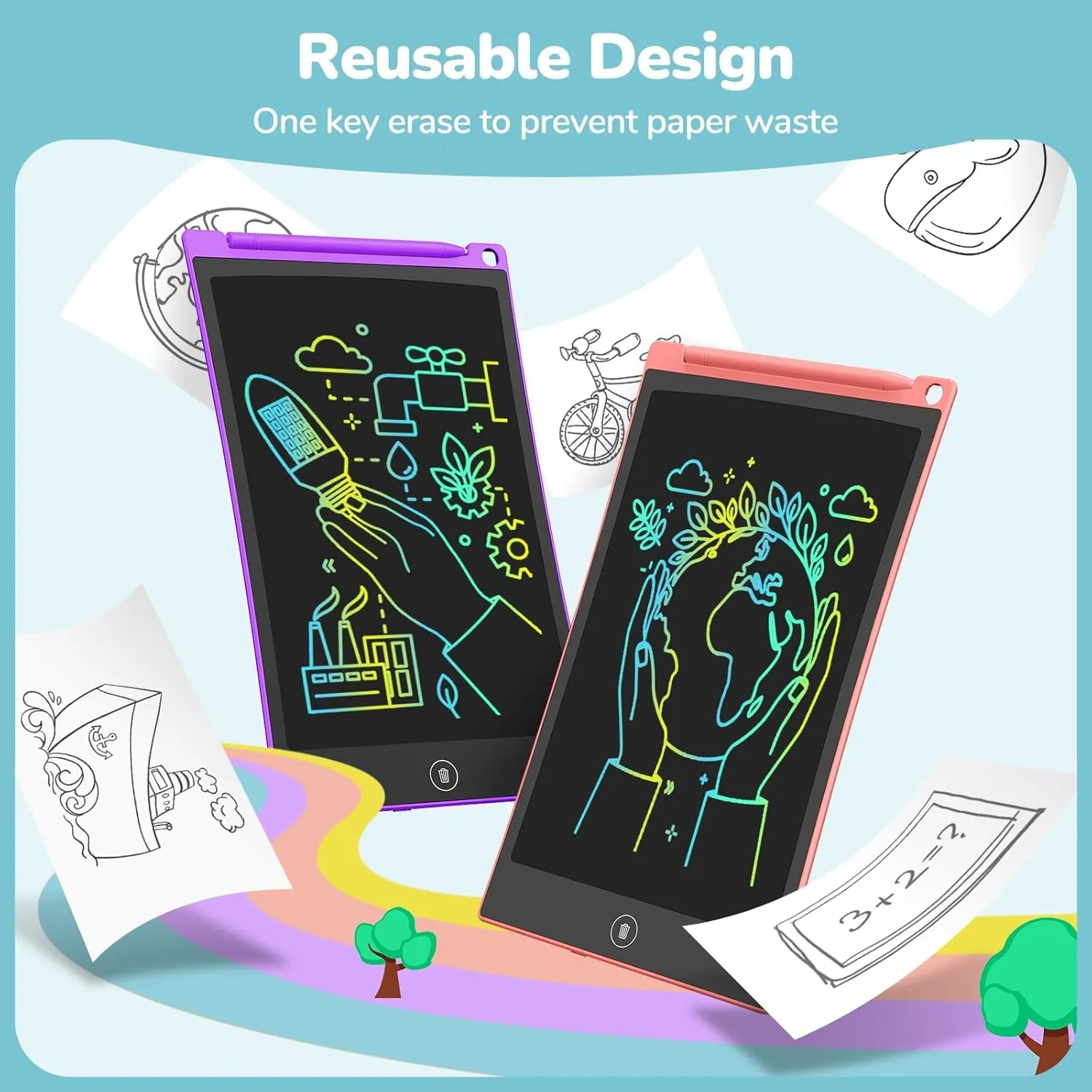 TECJOE 4 Pack LCD Writing Tablet, 8.5 Inch Colorful Doodle Board Drawing Tablet for Kids, Christmas Stocking Stuffers Birthday Gifts Travel Games Toys for Age 3 4 5 6 Boys Girls Toddles Preschooler