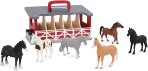 Terra by Battat Wooden Farm Playset 6 Toy Horses & Barn Detailed Equestrian Figurines Portable Travel Stable Carry & Go Horse Stable 3 Years 