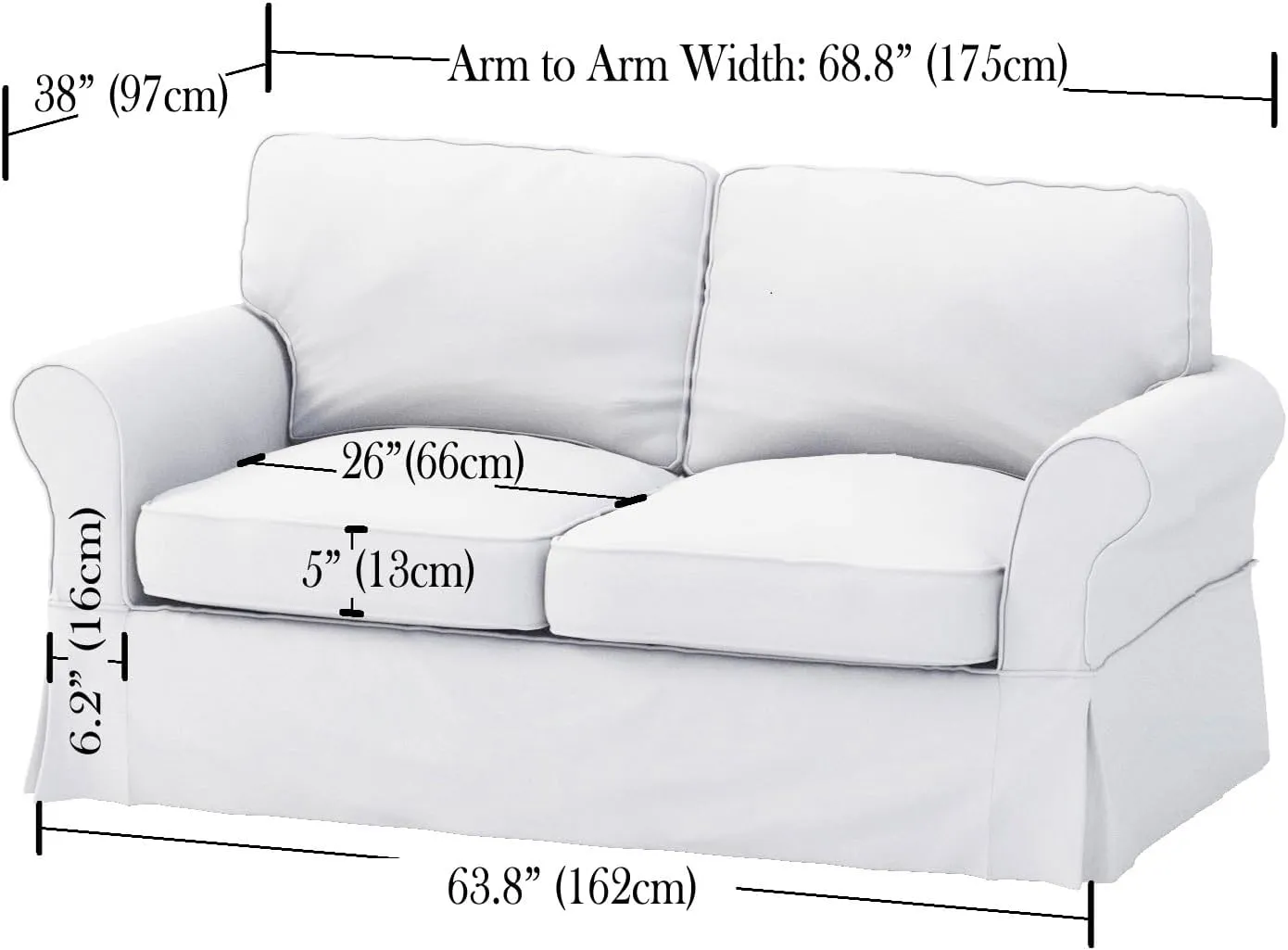 The Cotton Sofa Cover Only Fits Pottery Barn PB Comfort Loveseat Roll Arm Sofa (Width: 64", Not 84"). A Durable Slipcover Replacement (2 Seat White, Knife Edge)