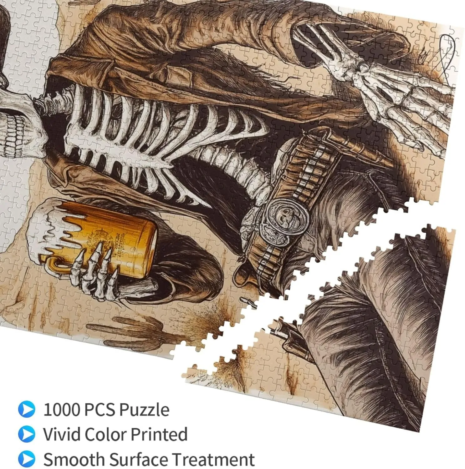 The Skeletons in The Desert Drink Alcohol,1000 Piece Wooden Puzzle for Adults,Brain Training Challenge,Stress Relief Activity,Unique Artwork for Adults,Eco-Friendly Woodens Pieces