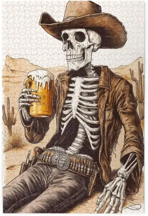 The Skeletons in The Desert Drink Alcohol,1000 Piece Wooden Puzzle for Adults,Brain Training Challenge,Stress Relief Activity,Unique Artwork for Adults,Eco-Friendly Woodens Pieces