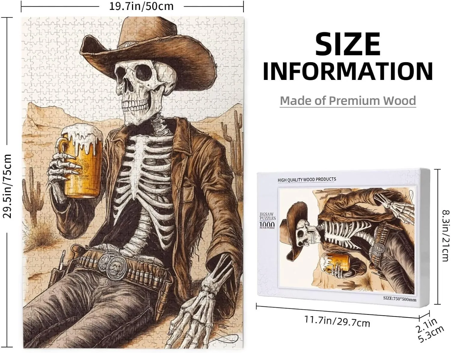 The Skeletons in The Desert Drink Alcohol,1000 Piece Wooden Puzzle for Adults,Brain Training Challenge,Stress Relief Activity,Unique Artwork for Adults,Eco-Friendly Woodens Pieces