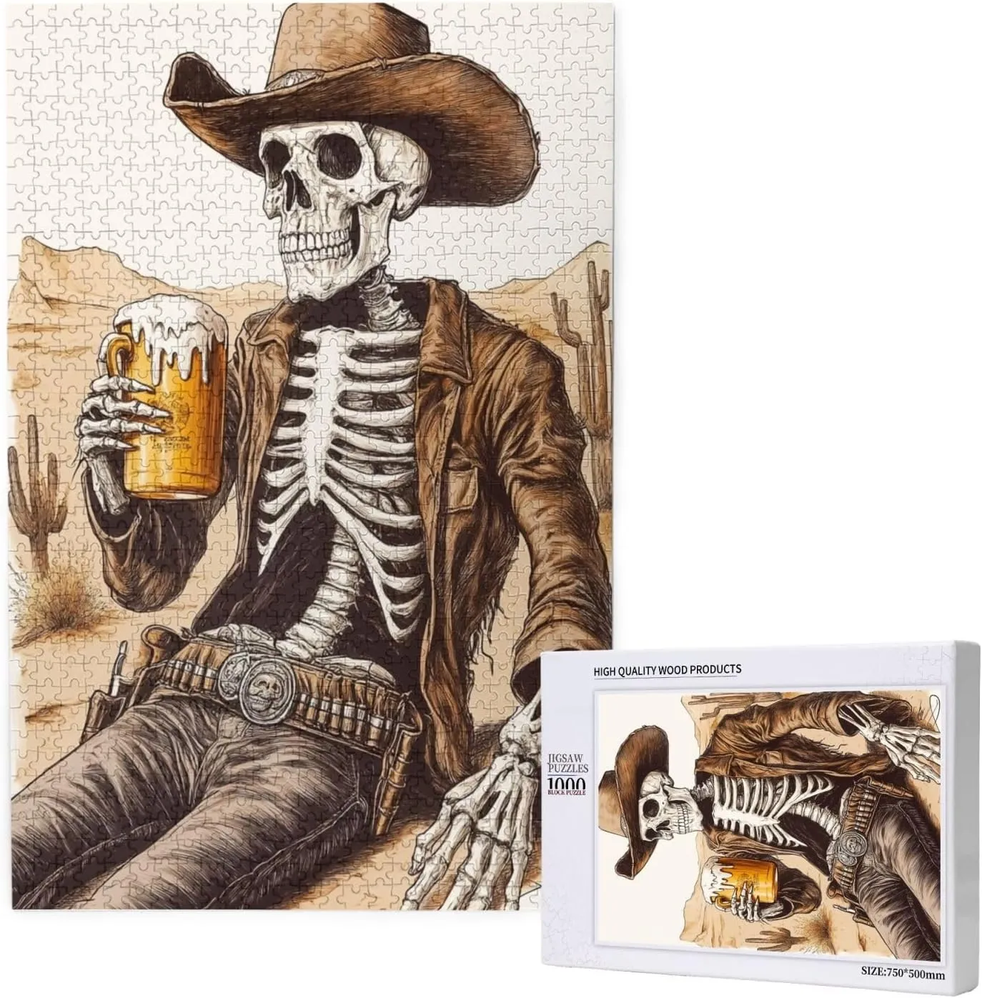 The Skeletons in The Desert Drink Alcohol,1000 Piece Wooden Puzzle for Adults,Brain Training Challenge,Stress Relief Activity,Unique Artwork for Adults,Eco-Friendly Woodens Pieces