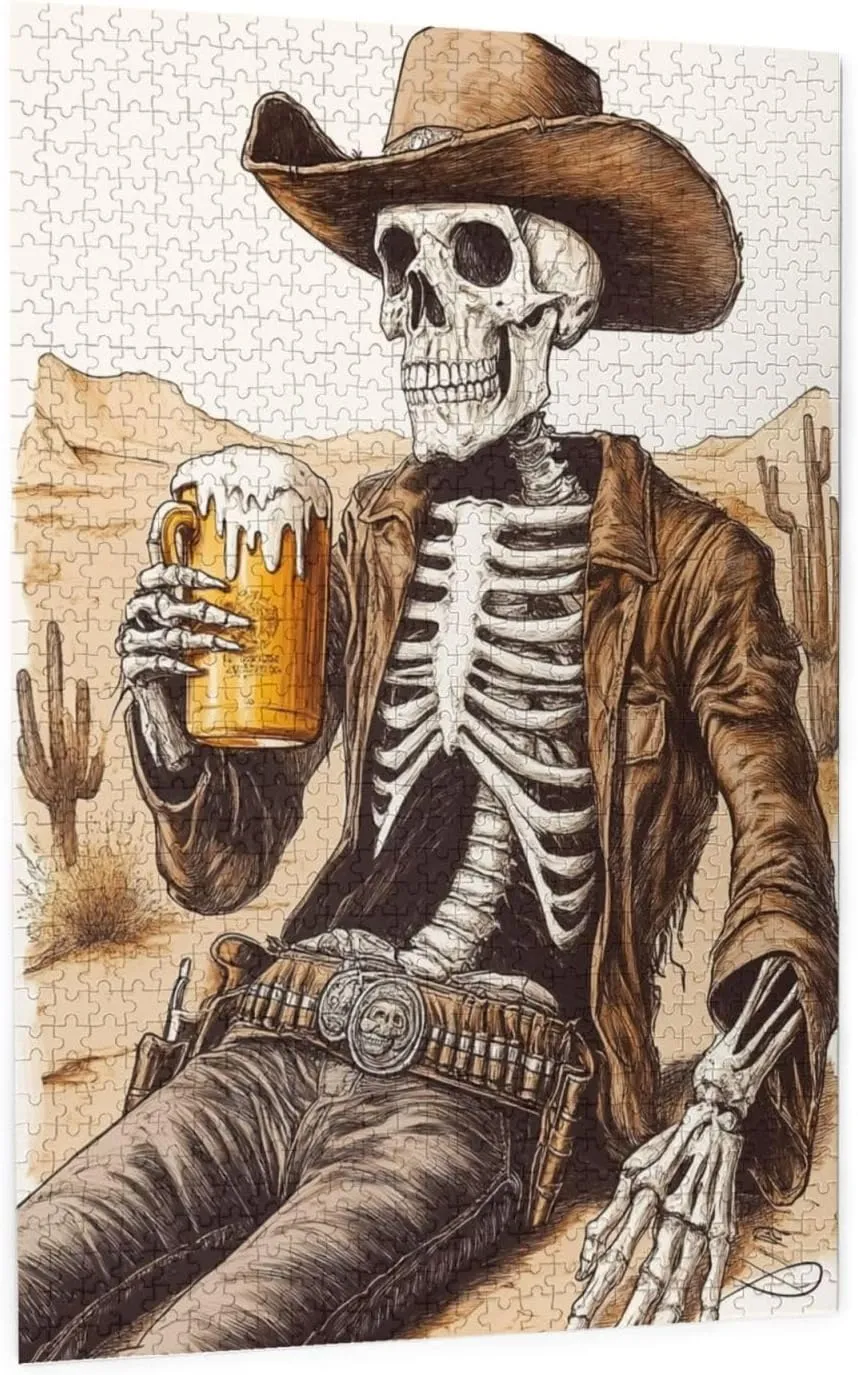 The Skeletons in The Desert Drink Alcohol,1000 Piece Wooden Puzzle for Adults,Brain Training Challenge,Stress Relief Activity,Unique Artwork for Adults,Eco-Friendly Woodens Pieces