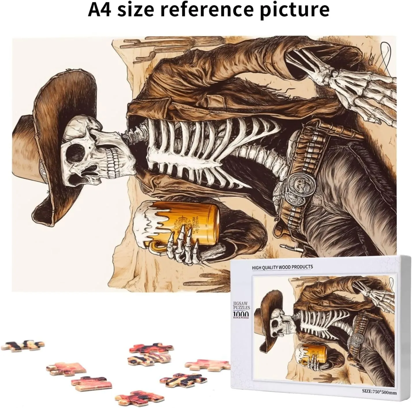 The Skeletons in The Desert Drink Alcohol,1000 Piece Wooden Puzzle for Adults,Brain Training Challenge,Stress Relief Activity,Unique Artwork for Adults,Eco-Friendly Woodens Pieces