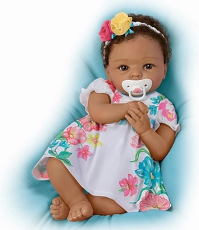 The Ashton-Drake Galleries Little and Lovely Gabrielle Baby Doll by Cheryl Hill, 16 Inch African-American Collector's Edition, Silicone with Cloth Body