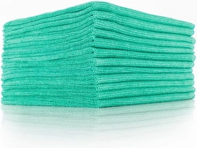 The Rag Company - The Pearl - Professional Microfiber Detailing Towel for Ceramic Coating Leveling and Sealant Removal, Safe and Scratch-Free with No Tags, 320gsm, 16in x 16in, Green -12 Pack