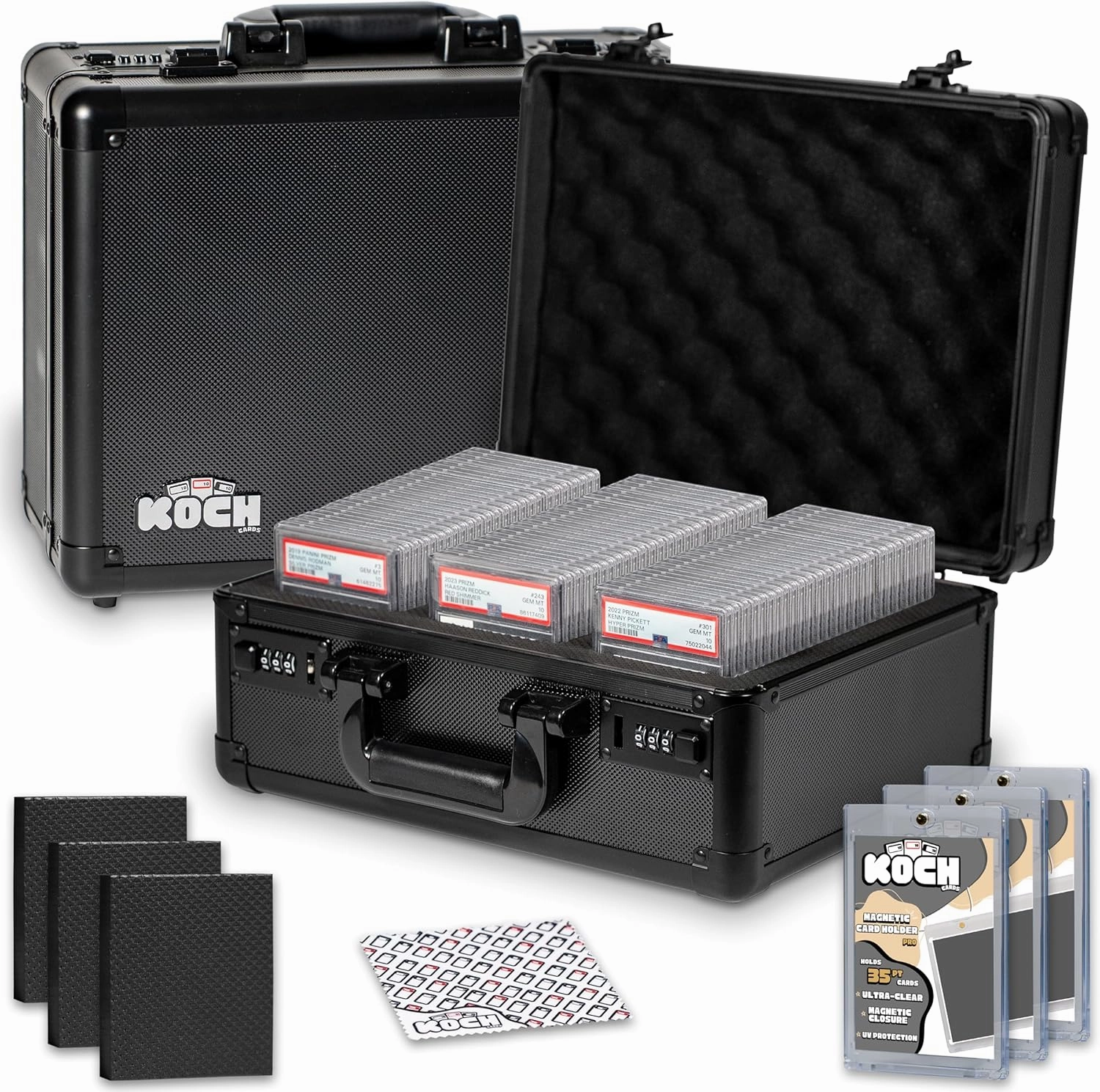 Three Row Graded Card Case Storage Box With Combination Lock, For Sports Cards & TCG, Organize Your Graded Card Colletion; Includes 3ct 35pt Magnetic Card Holders for Trading Cards