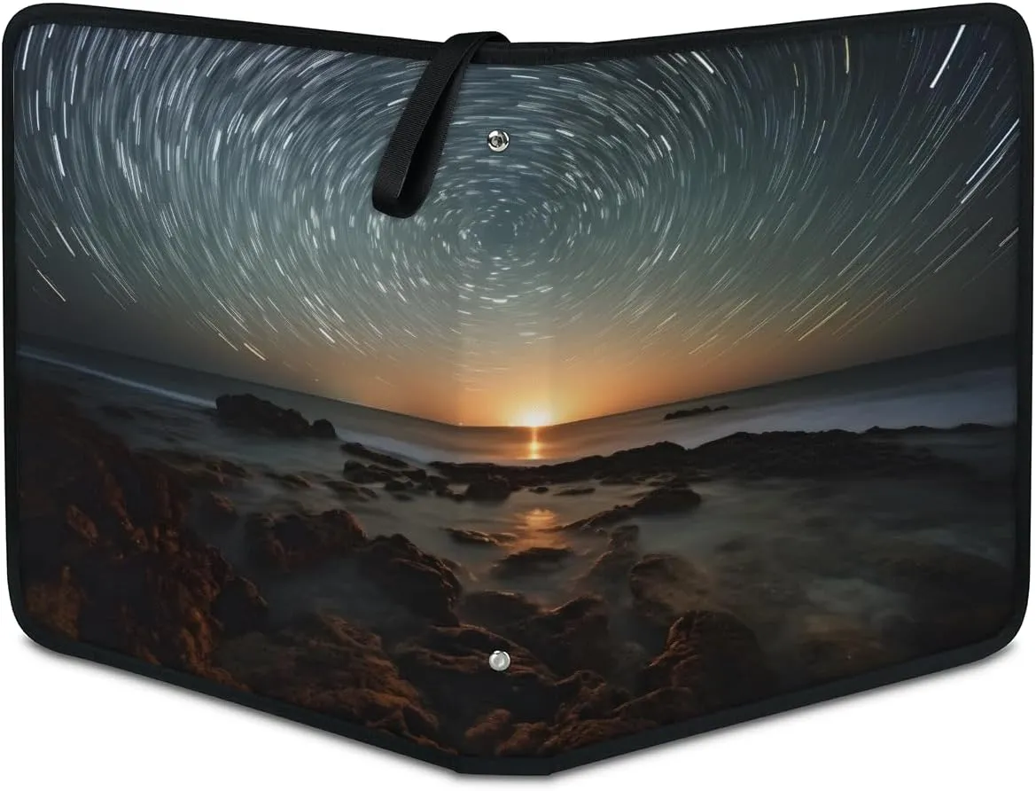 Time-Lapse Starry Sky 3 Ring Trading Zipper Binder Strap, Trading Card Binder 4 Pocket, 400 Pockets Card Holder with 50 Removable Sleeves for Game Cards