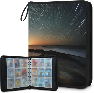 Time-Lapse Starry Sky 3 Ring Trading Zipper Binder Strap, Trading Card Binder 4 Pocket, 400 Pockets Card Holder with 50 Removable Sleeves for Game Cards