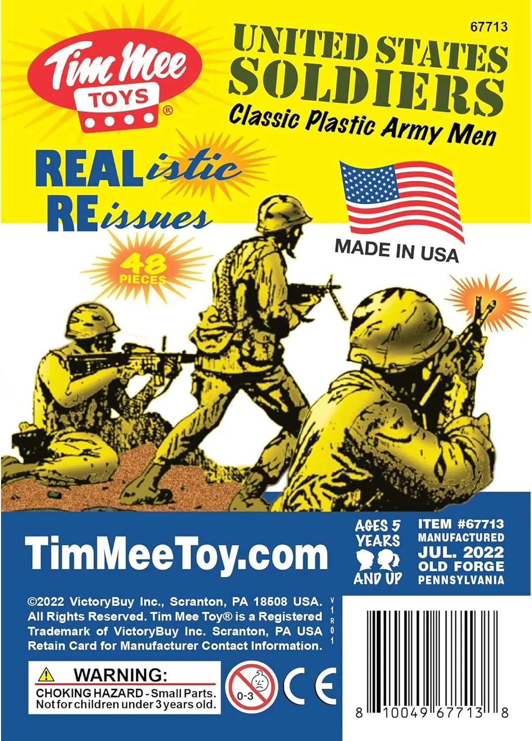 TimMee Plastic Army Men - Yellow 48pc Toy Soldier Figures - Made in USA