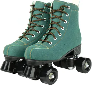 Tmore Roller Skates for Women and Men, Classic Double-Row Indoor Outdoor Roller Skates High-Top Premium PU Leather Adjustable Light Up Four-Wheel Unisex Quad Roller Skates for Beginner Girls Boys