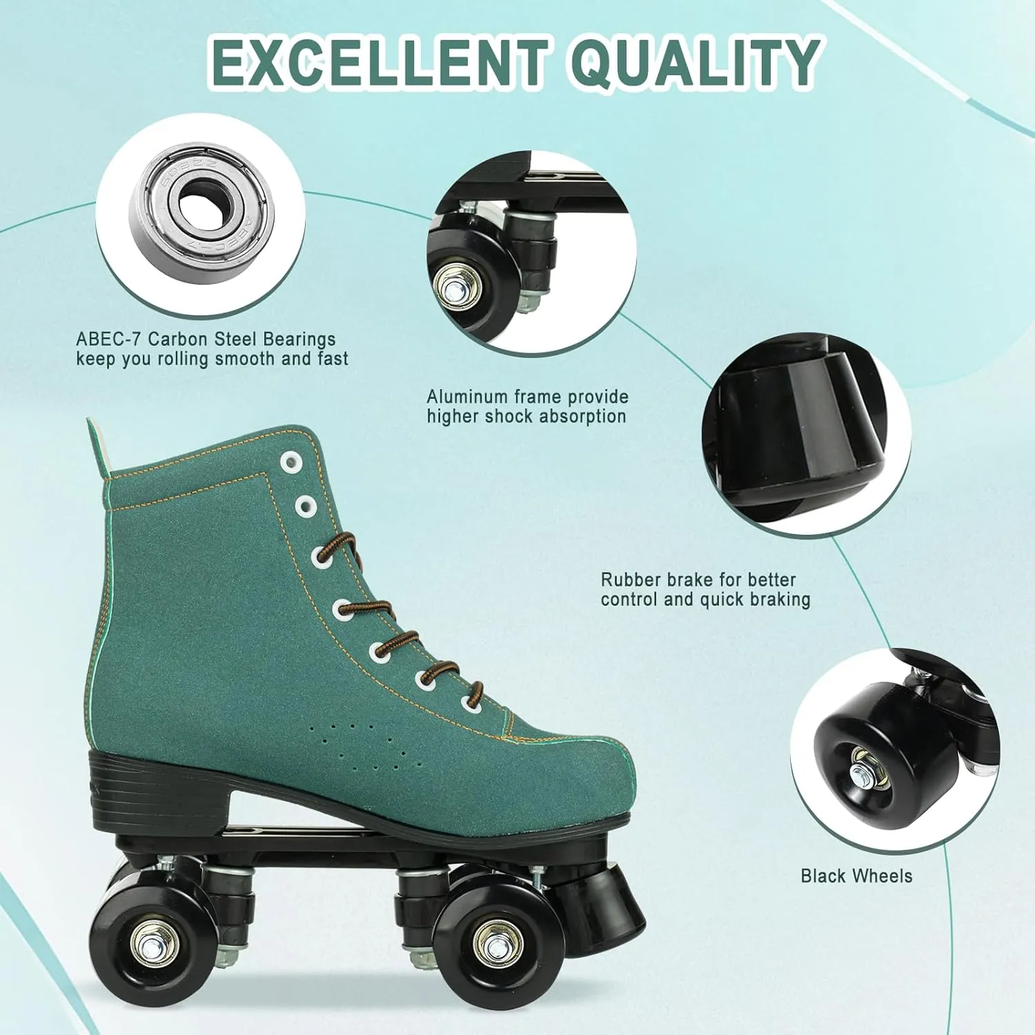 Tmore Roller Skates for Women and Men, Classic Double-Row Indoor Outdoor Roller Skates High-Top Premium PU Leather Adjustable Light Up Four-Wheel Unisex Quad Roller Skates for Beginner Girls Boys