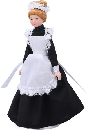 Tnfeeon Miniature Victorian Parlor Maid Doll Black Ceramic Doll Model Movable for Dollhouse Accessories