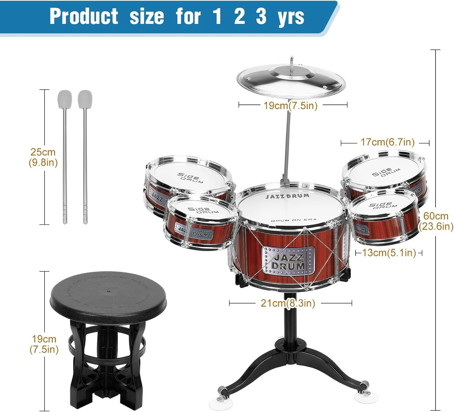 Toddler Musical Toys Drum Set for Kids Age 2-4 - Jazz Rock Drum Kit Set Musical Instruments Toy for Christmas Party Birthday Gift for Beginners 3 4 5 Years Old Boys Girls