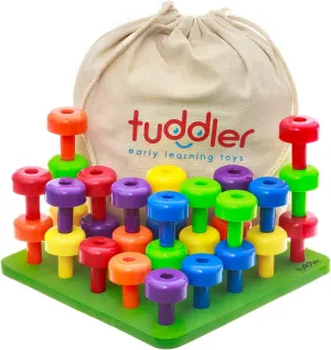 Toddler Peg Board Sensory Montessori Fine Motor Skills Educational Toys - 30 Stackable Pegs   Pattern Card   Drawstring Backpack   E-Book