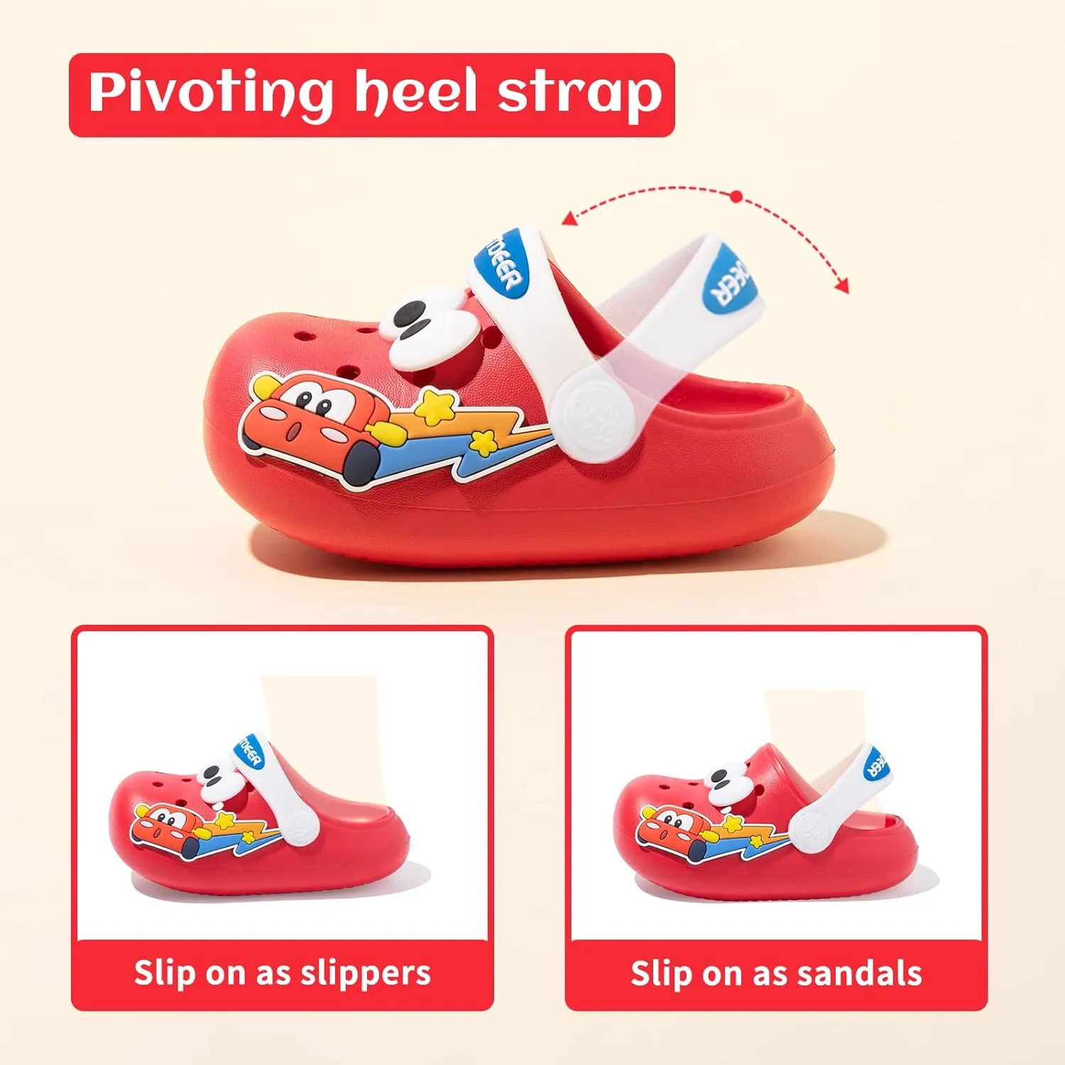 Toddlers Boys & Girls Clogs Cute Cars EVA Non-Slip Lightweight Kids Water Shoes for Summer Beach Pool