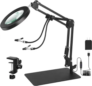 Toolour 5X&10X Magnifying Glass Light with Stand Table Clamp Lighted Magnifier Lamp for Close Work, Crafting, Model, Sewing, Jewelry, Soldering, Reading, HD Magnification for Details & Helping Hand