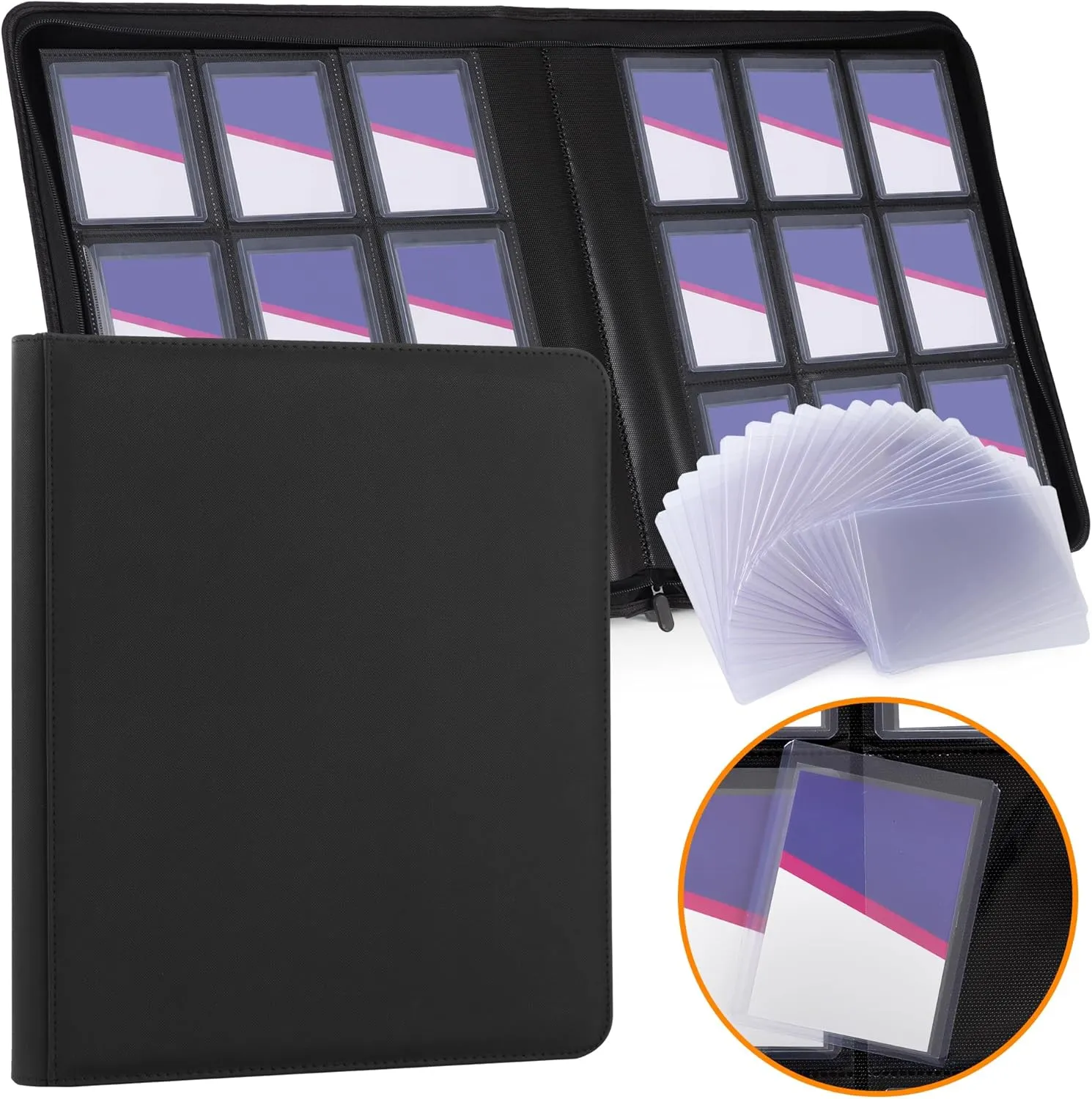 Top Loader Binder 9 Pocket Holds 288 Cards, Toploader Binder Fit for 3" x 4" Top Loader, Trading Card Holder Album Fit for MTG, Yugioh, TCG, Sports Cards, 20 Toploaders Included, Black
