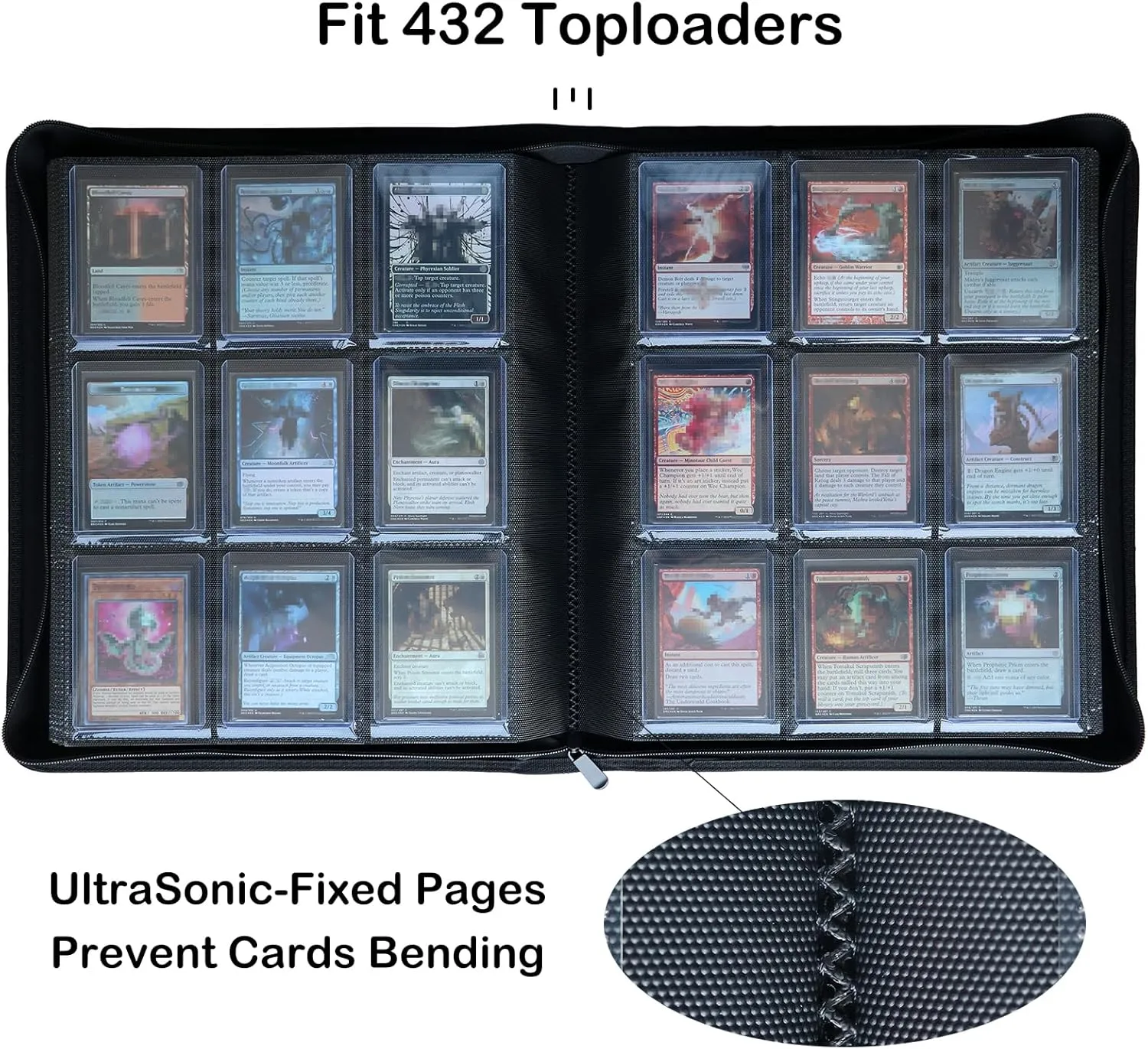 Toploader Binder, Holds 432 Top Loaders, 9 Pockets Top Loader Binder with Sleeves for Cards in 3'' x 4'' Toploaders -Green