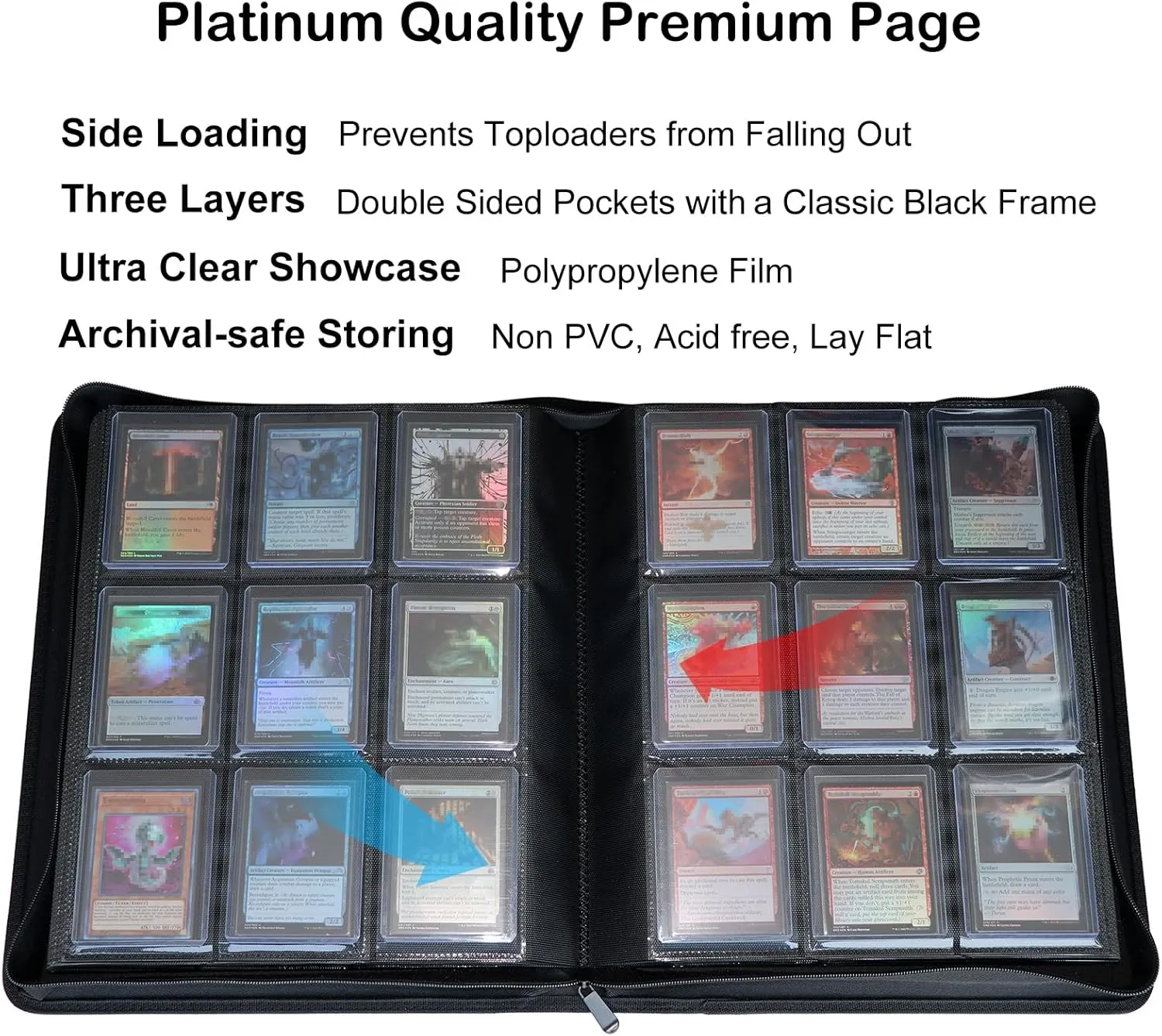 Toploader Binder, Holds 432 Top Loaders, 9 Pockets Top Loader Binder with Sleeves for Cards in 3'' x 4'' Toploaders -Green