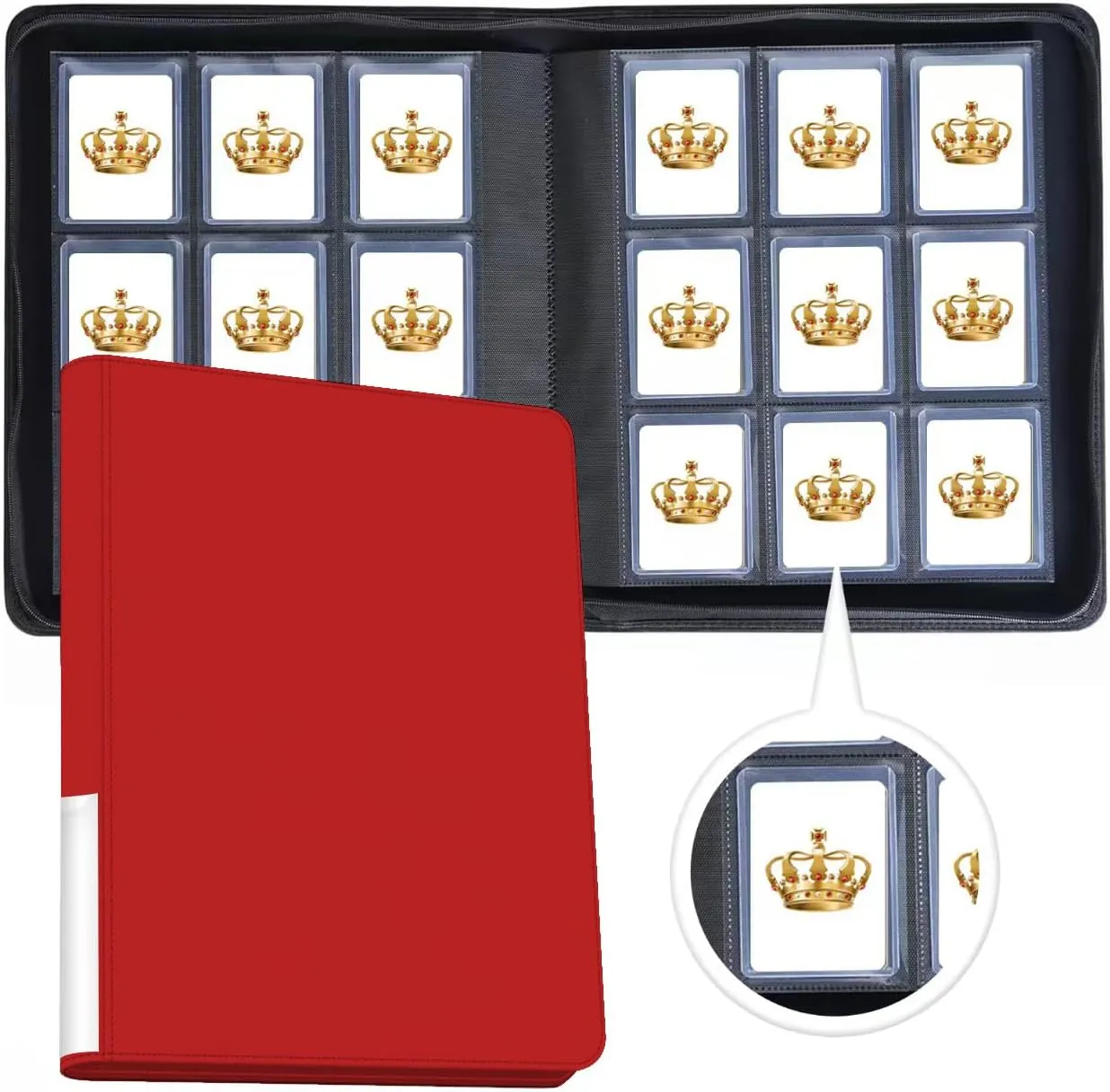 Toploader Binder,9-Pocket Double Sided Top Loader Binder,Holds 360 Cards in 3"x4" Toploaders,PU Leather Card Binder Abulm for Toploader Trading,Sports,and Gaming Cards (Red)