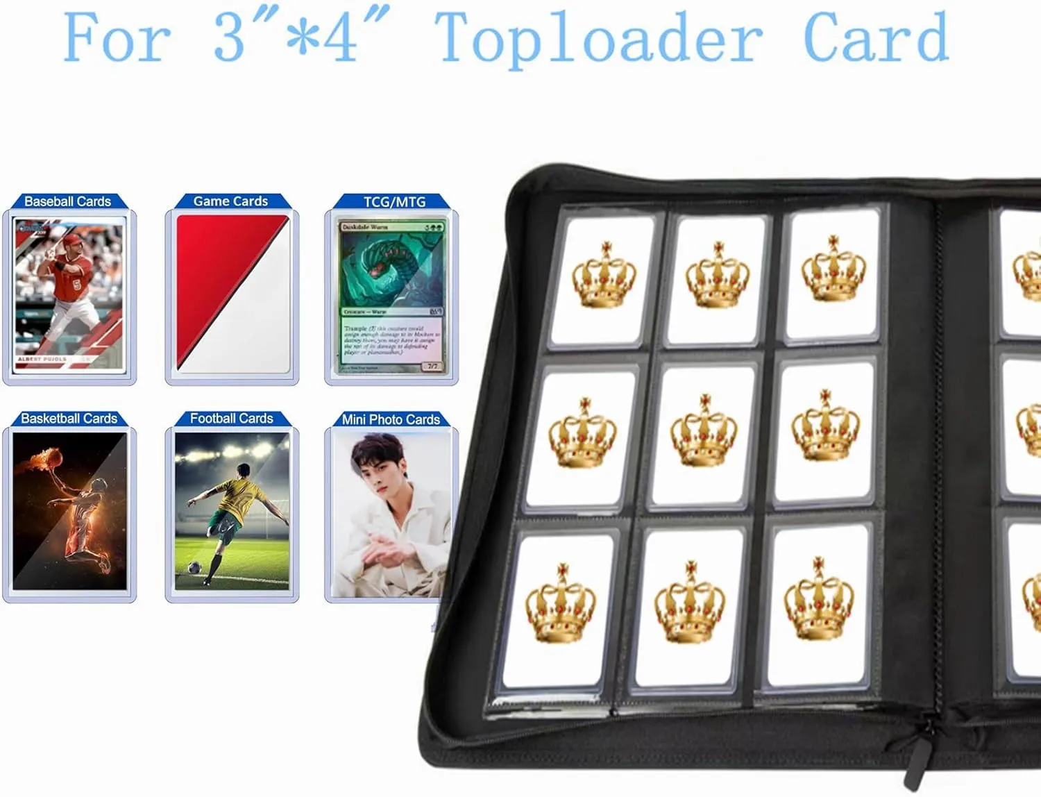 Toploader Binder,9-Pocket Double Sided Top Loader Binder,Holds 360 Cards in 3"x4" Toploaders,PU Leather Card Binder Abulm for Toploader Trading,Sports,and Gaming Cards (Red)