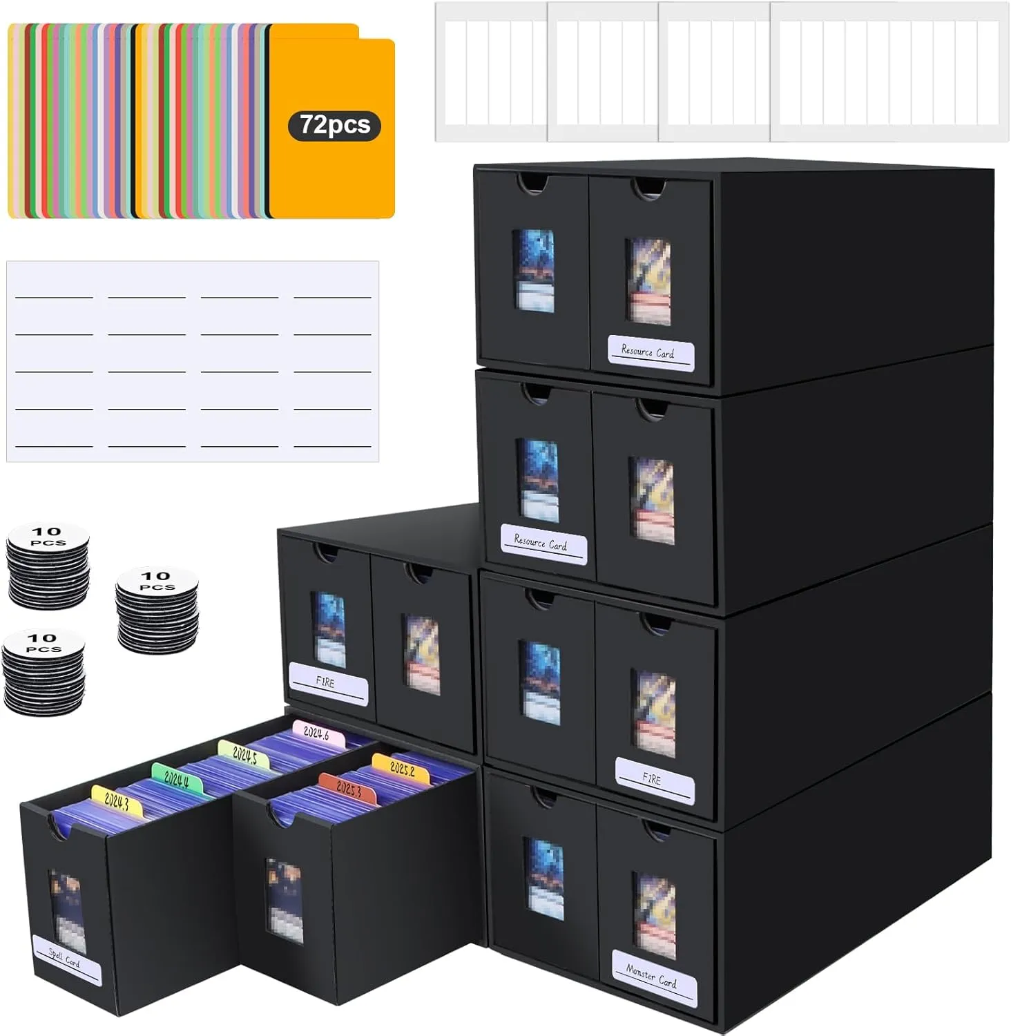 Toploader Card Storage Box,Holds 2000  Toploaders,Toploader Storage Box for Commander Display,with 72 Dividers, Labels & Tapes,Fit for TCG, PTCG, MTG