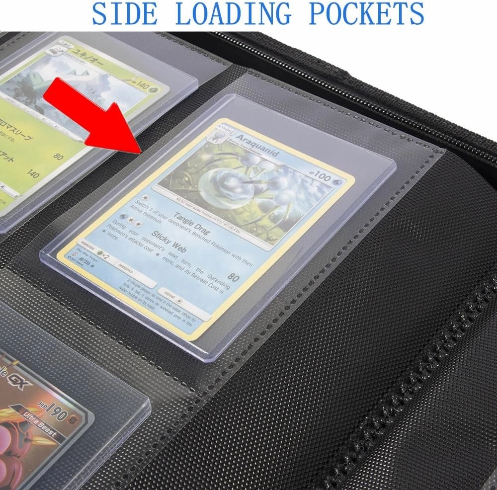 Toploader Binder,4-Pocket Double Sided Top Loaders Binder,Holds 128 Cards in 3"x4" Toploaders,PU Leather Card Binder Abulm for Toploader Trading,Sports,and Gaming Cards (Sky Blue)
