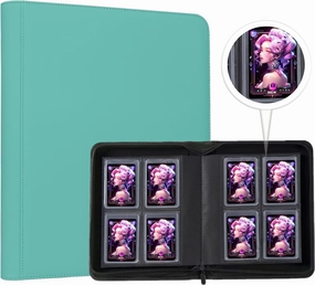 Toploader Binder,4-Pocket Double Sided Top Loaders Binder,Holds 128 Cards in 3"x4" Toploaders,PU Leather Card Binder Abulm for Toploader Trading,Sports,and Gaming Cards (Sky Blue)