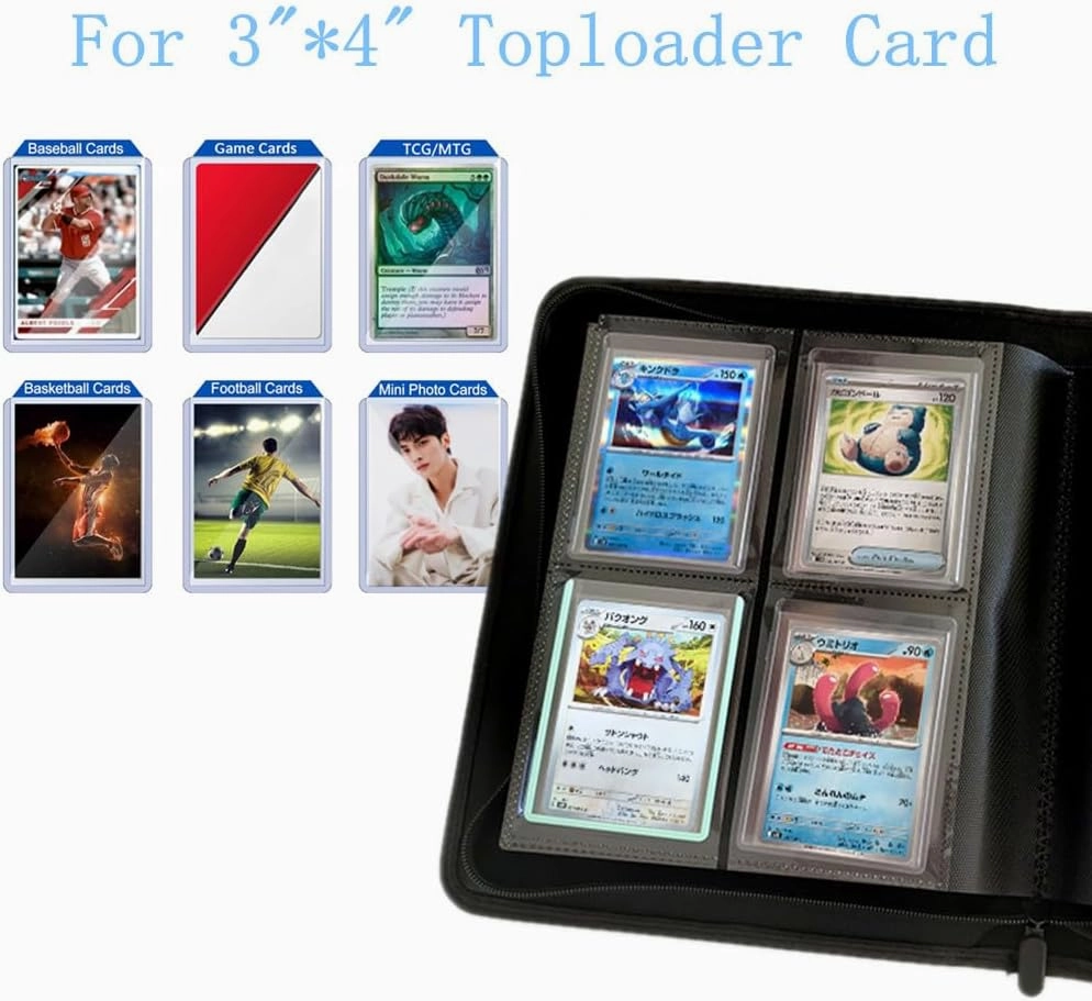 Toploader Binder,4-Pocket Double Sided Top Loaders Binder,Holds 128 Cards in 3"x4" Toploaders,PU Leather Card Binder Abulm for Toploader Trading,Sports,and Gaming Cards (Sky Blue)
